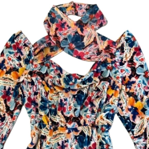 For Love & Lemons Blake Floral Cutout Mini Dress Multi M Long Sleeve Statement - Picture 10 of 16